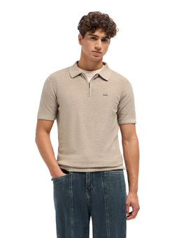The Bear House - Men Beige Cotton Blend Polo T-Shirt