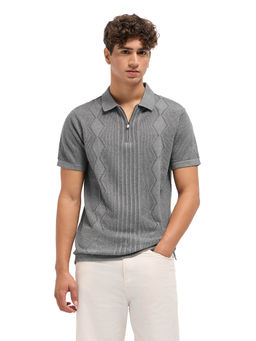 The Bear House - Men Grey Cotton Blend Polo T-Shirt
