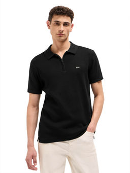 The Bear House - Men Black Cotton Polo T-Shirt