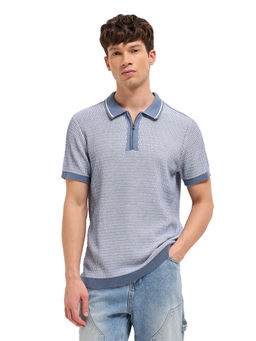 The Bear House - Men Blue Cotton Polo T-Shirt