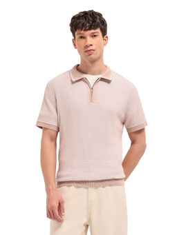 The Bear House - Men Pink Cotton Polo T-Shirt