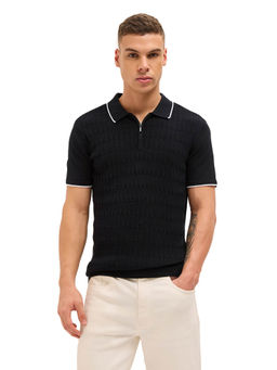 The Bear House - Men Black Cotton Polo T-Shirt