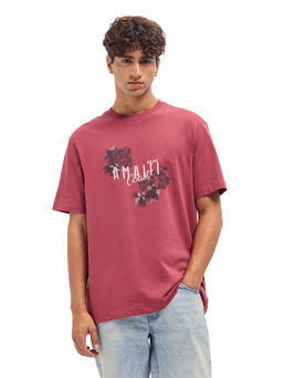 The Bear House - Men Maroon Cotton T-Shirt