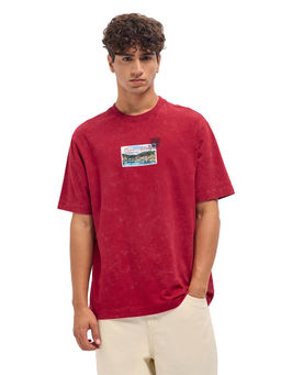 The Bear House - Men Maroon Cotton T-Shirt