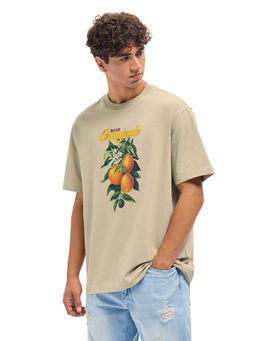 The Bear House - Men Beige Cotton T-Shirt