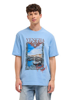 The Bear House - Men Blue Cotton T-Shirt