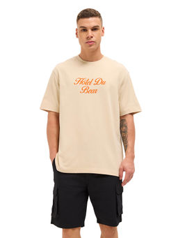 The Bear House - Men Beige Cotton T-Shirt
