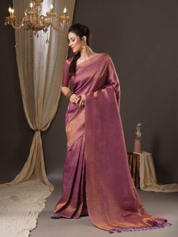Akhilam - Womens Georgette Mauve Woven Design Saree with Unstitched Blouse