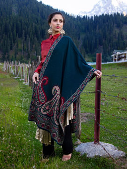 KnitStudio - Teal Floral Knitted Shawl