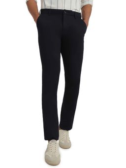 ColorPlus - Navy Blue Cotton Blend Slim Fit Trouser