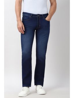 Peter England - Men Navy Blue Light Wash Jeans