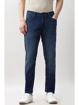 Peter England - Men Navy Blue Mid Wash Jeans