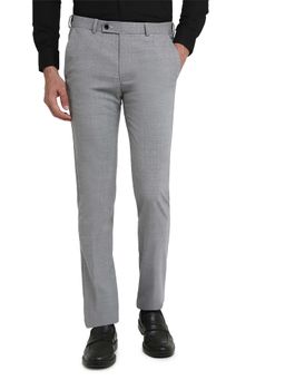 Park Avenue - Medium Grey Polyester Blend Slim Fit Trouser