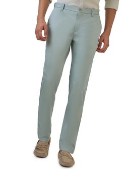 Raymond - Medium Blue Cotton Blend Slim Fit Trouser