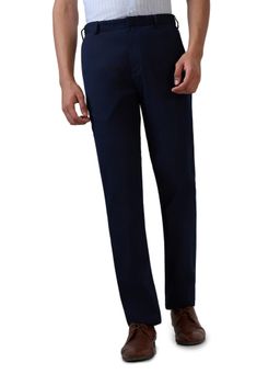 Raymond - Navy Blue Polyester Viscose Blend Contemporary Fit Trouser