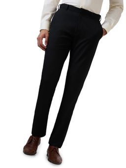 Raymond - Black Polyester Viscose Blend Contemporary Fit Trouser