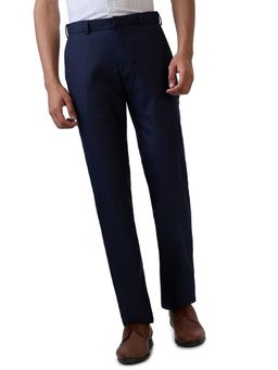 Raymond - Navy Blue Polyester Viscose Blend Contemporary Fit Trouser