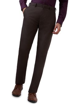 Raymond - Dark Brown Polyester Blend Contemporary Fit Trouser