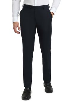 Raymond - Navy Blue Polyester Viscose Blend Contemporary Fit Trouser