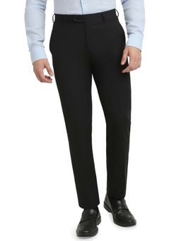Raymond - Black Polyester Viscose Blend Contemporary Fit Trouser