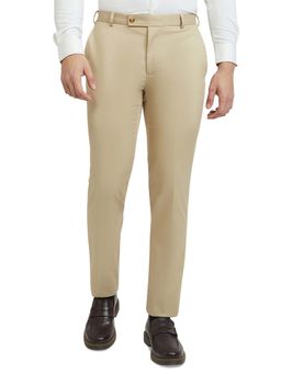 Raymond - Medium Beige Polyester Viscose Blend Slim Fit Trouser