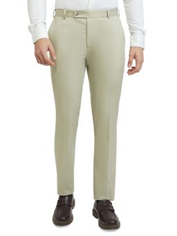 Raymond - Light Green Polyester Viscose Blend Slim Fit Trouser