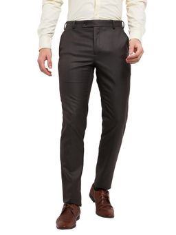 Raymond - Dark Brown Polyester Viscose Blend Slim Fit Trouser