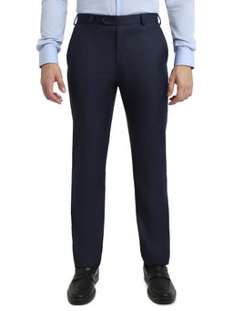 Raymond - Navy Blue Polyester Viscose Blend Contemporary Fit Trouser