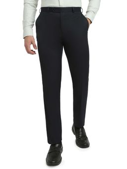 Raymond - Black Polyester Viscose Blend Contemporary Fit Trouser