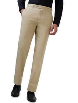 Raymond - Medium Beige Polyester Viscose Blend Contemporary Fit Trouser