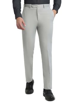 Raymond - Medium Grey Polyester Viscose Blend Contemporary Fit Trouser