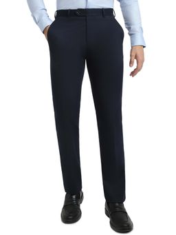 Raymond - Navy Blue Polyester Viscose Blend Contemporary Fit Trouser