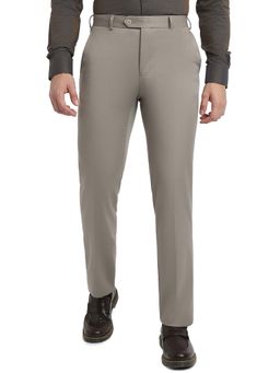 Raymond - Medium Khaki Polyester Viscose Blend Contemporary Fit Trouser