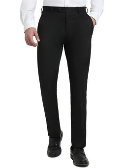 Raymond - Black Polyester Viscose Blend Contemporary Fit Trouser
