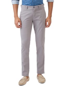 Parx - Medium Grey Cotton Blend Slim Fit Trouser