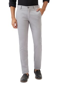 Parx - Medium Grey Cotton Blend Slim Fit Trouser