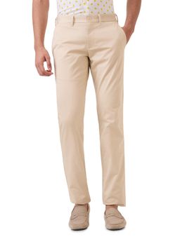Parx - Light Beige Cotton Blend Slim Fit Trouser