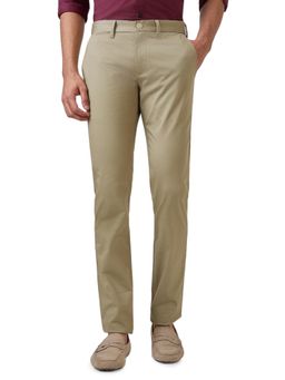 Parx - Medium Khaki Cotton Blend Slim Fit Trouser