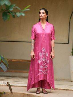 Myoho - Purple Satin Bandhani Hand Embroidered Kurta