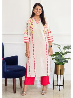Pink Tree - Beige Linen Printed Kurta with Pant