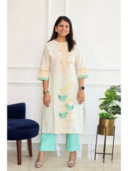 Pink Tree - Beige Linen Printed Kurta with Pant