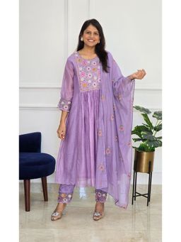 Pink Tree - Lavender Pure Cotton Thread Work Kurta with Pant