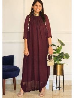 Pink Tree - Wine Georgette Embellished/Sequined Maxi Dress