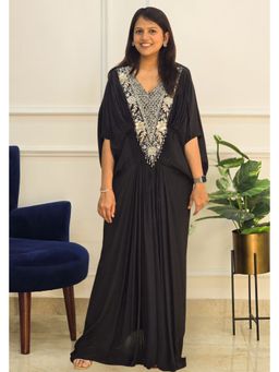 Pink Tree - Black Crepe Embroidered Kaftan Dress