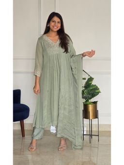 Pink Tree - Green Chinon Embellished/Sequined Kurta with Pant