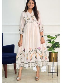 Pink Tree - Ivory Cotton Printed Midi Dress
