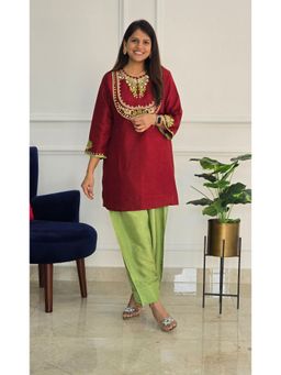 Pink Tree - Maroon Silk Embellished/Sequined Kurti with Salwar