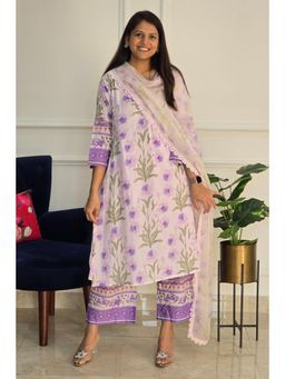 Pink Tree - Lavender Pure Cotton Printed Kurta with Pant and Dupatta