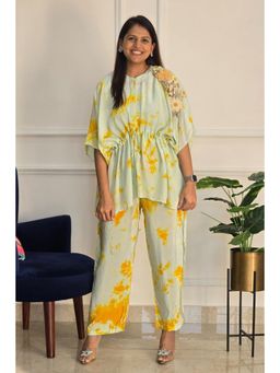 Pink Tree - Yellow Crepe Embroidered Top with Pant Co-Ord Set
