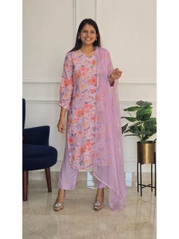 Pink Tree - Lavender Cotton Printed Kurta with Pant and Dupatta